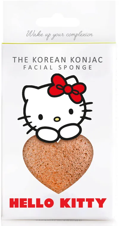 Konjac Sponge Company Hello Kitty, The Korean Konjac Facial Sponge & Hook (Naturalna gąbka do mycia twarzy z różową glinką z wieszakiem)