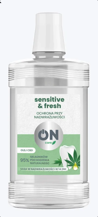 WhiteON On Care, Płyn do płukania jamy ustnej z olejem CBD `Sensitive & Fresh`