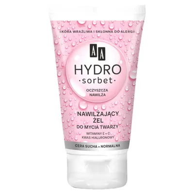 AA Hydro Sorbet, Nawilżający żel do mycia twarzy cera sucha i normalna