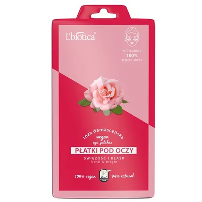 L'biotica Vegan Eye Patche, Fresh & Bright (Płatki pod oczy ` Świeżość i blask - róża damasceńska`)