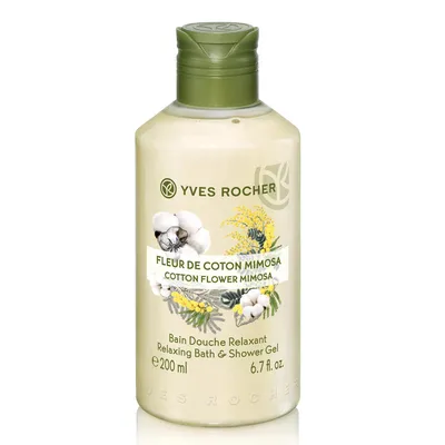 Yves Rocher Les Plaisirs, Bain Douche Relaxant Fleur de Coton Mimosa (Kremowy żel pod prysznic `Kwiat bawełny i mimoza`)