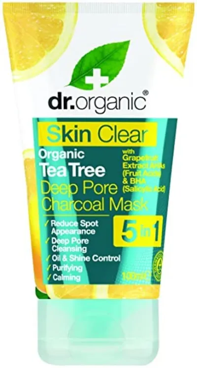 Dr.Organic Organic Tea Tree Deep Pore Charcoal Mask 5 in 1 (Głęboko oczyszczająca maska drzewo herbaciane, węgiel aktywny)