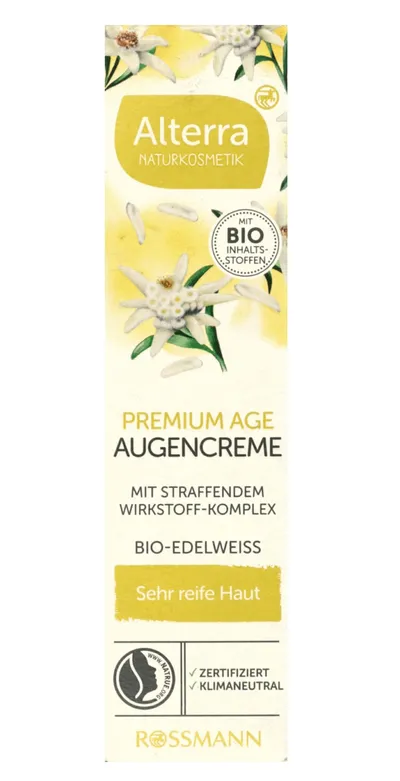 Alterra Bio-Edelweiss, Augencreme, Premium Age (Krem pod oczy `Szarotka alpejska`)