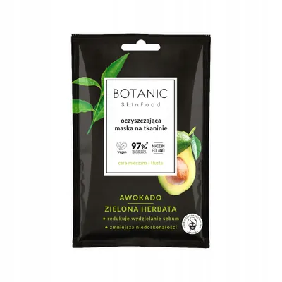 Botanic Skin Food Oczyszczająca maska na tkaninie `Awokado i zielona herbata`