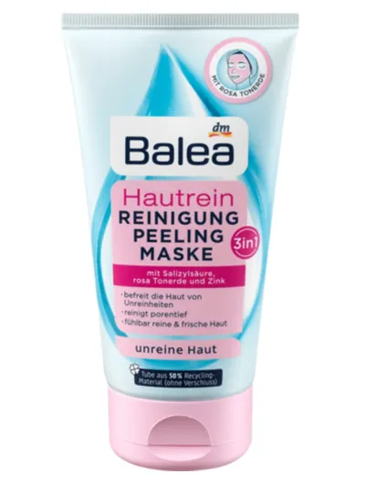 Balea Hautrein, Reinigung Peeling Maske (Żel do mycia twarzy, peeling i maska z różową glinką)