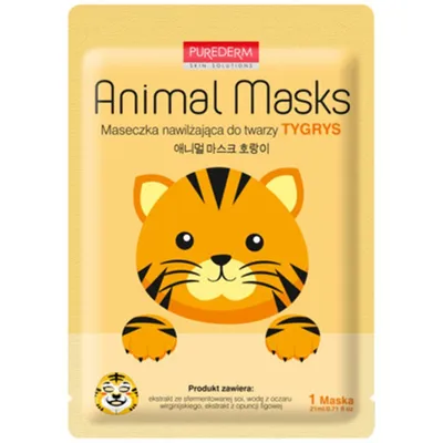 Purederm Animal Masks, Maseczka nawilżająca do twarzy `Tygrys`