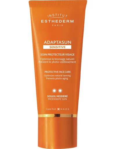 Institut Esthederm Adaptasun Sensitive, Skin Protective Face Care Moderate (Krem ochronny  do twarzy przyśpieszający opalanie, dla skóry wrażliwej.)