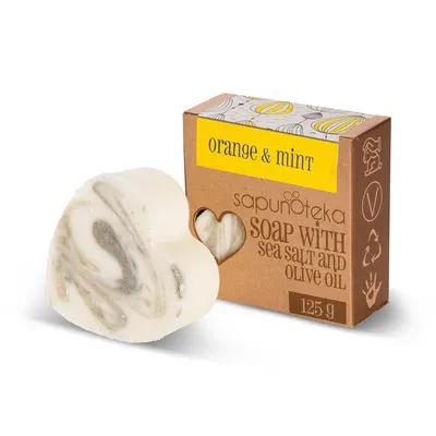 Sapunoteka Orange & Mint Soap with Sea Salt and Olive Oil (Mydło solne `Pomarańcza i mięta`)