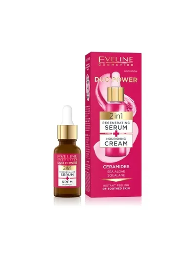 Eveline Cosmetics Duo Power, Ceramidy, Regenaracyjne serum + krem odżywczy 2w1