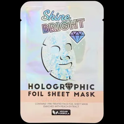 Action Shine Bright, Holographic Foli Sheet Mask Relaxing (Maseczka do twarzy holograficzna relaksująca z ekstraktem z brzoskwini)