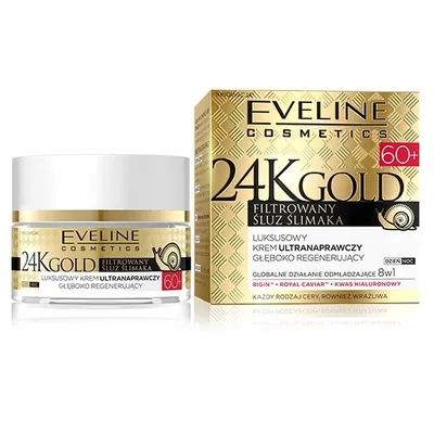 Eveline Cosmetics 24K Gold Filtrowany Śluz Ślimaka, Luksusowy krem ultranaprawczy głęboko regenerujący 60+