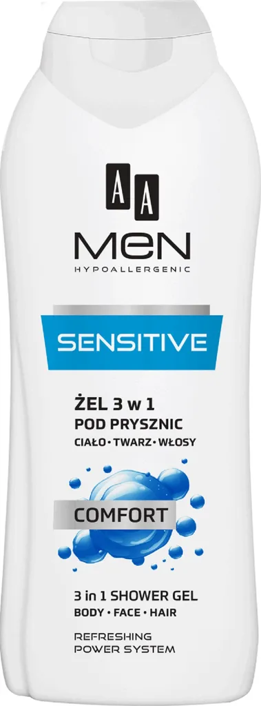 AA Men, Sensitive Comfort, Żel 3 w 1 pod prysznic