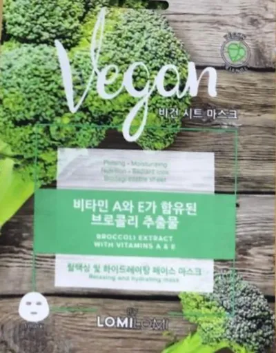 Lomi Lomi Vegan, Sheet Mask with Broccoli Extract and Vitamins A and E (Wegańska maseczka w płachcie z ekstraktem z brokułów i witaminami A i E)