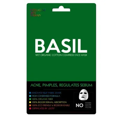 Beauty Face Intelligent Skin Therapy, Basil, Wet Organic Cotton Compress Face Mask (Ekspresowa maseczka do cery problematycznej "Bazylia")