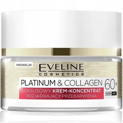 Eveline Cosmetics Platinum & Collagen 60+, Luksusowy krem-koncentrat rozjaśniający przebarwienia na dzień i noc