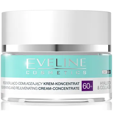 Eveline Cosmetics Hyaluron & Collagen, Regenerująco-odmładzający krem-koncentrat 60+