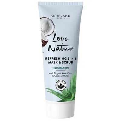 Oriflame Love Nature, Refreshing 2-in-1 Mask & Scrub with Organic Aloe Vera & Coconut Water (Odświeżająca maseczka i scrub 2w1 z organicznym aloesem i wodą kokosową)
