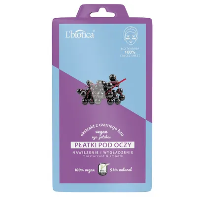 L'biotica Vegan Eye Patches Moisturised & Smooth (Płatki pod oczy `Nawilżenie i wygładzenie- czarny bez`)