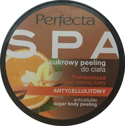 Perfecta Spa, Cukrowy peeling do ciała antycellulitowy `Pomarańcza+ olejek z ziaren zielonej kawy`