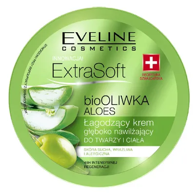 Eveline Cosmetics Extra Soft, Bio oliwka i aloes, Łagodzący krem głęboko nawilżający do twarzy i ciała