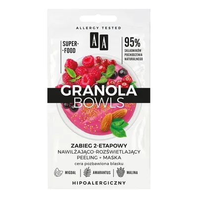 AA Granola Bowls, Zabieg 2-etapowy nawilżająco-rozświetlający peeling + maska cera pozbawiona blasku