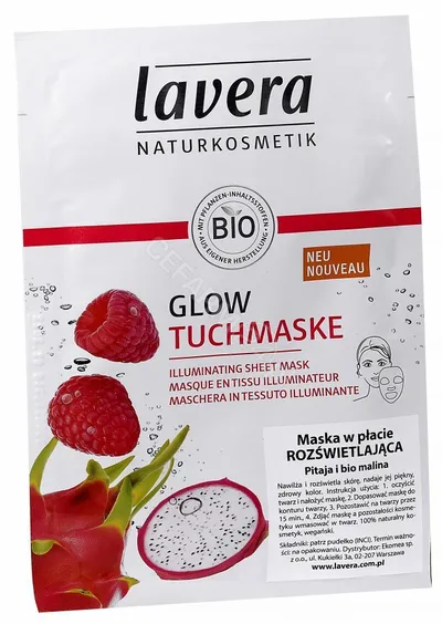 Lavera Glow Tuchmaske (Maska rozświetlająca w płacie `Pitaja i bio malina`)