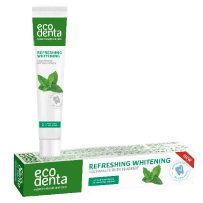 Ecodenta Basic, Refreshing Whitening Toothpaste with Fluoride (Pasta do zębów odświeżająca i wybielająca z miętą pieprzową)