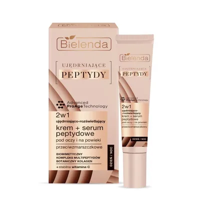 Bielenda Ujędrniające Peptydy, 2 w 1 ujędrniająco-rozświetlający krem + serum peptydowe pod oczy i na powieki