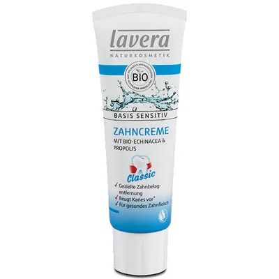 Lavera Basis Sensitiv, Zahncreme Classic (Pasta do zębów bez fluoru z echinaceą i propolisem)