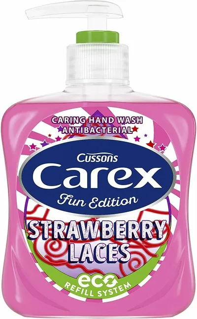 Carex Fun Edition, Strawberry Laces Caring Hand Wash Antibacterial (Antybakteryjne mydło w płynie `Truskawkowe żelki`)