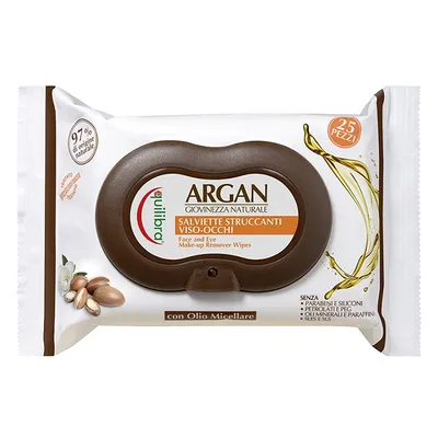 Equilibra Argan, Slaviette Struccanti Viso - Occhi (Arganowe chusteczki do demakijażu twarzy i oczu)