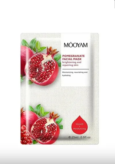 Mooyam Pomegranate,  Facial Mask Brightening & Repairing Skin (Rozjaśnienie i odbudowa, Maska w płachcie z granatem)