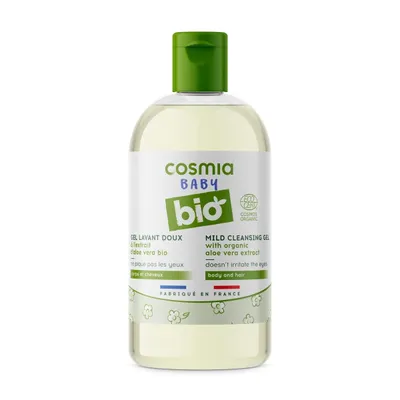 Cosmia Baby Bio, Gel Lavant Doux a l'Aloe Vera Bio Pour Bebe (Delikatny żel do mycia ciała i włosów dla dzieci z organicznym ekstraktem z aloesu)