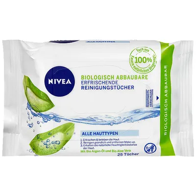 Nivea Biologisch Abbaubare Erfrischende Reinigungstücher (Biodegradowalne chusteczki do demakijażu z aloesem)