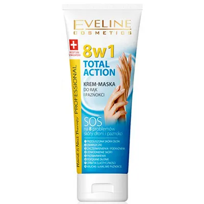 Eveline Cosmetics Total Action 8 w 1, Krem - maska do rąk i paznokci nawilżająco - regenerująca