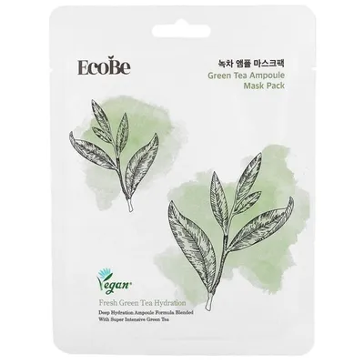 EcoBe Green Tea, Ampoule Mask Pack (Maska w płachcie z ekstraktem z zielonej herbaty)
