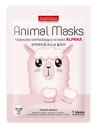 Purederm Animal Masks, Maseczka odmładzająca na twarz `Alpaka`