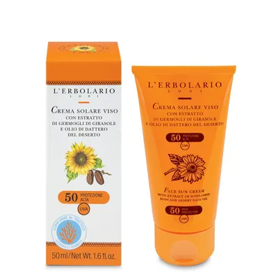 L'Erbolario Solare, Crema Solare Viso, Con Estratto Di Germogli Di Girasole E Olio Di Dattero Del Deserto (Krem do twarzy SPF50)