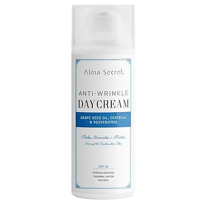 Alma Secret Anti-Wrinkle Day Cream Grape Seed Oil, Centella & Resveratrol SPF20 (Przeciwzmarszczowy krem na dzień z olejem z pestek winogron, wąkrotą azjatycką i resweratrolem SPF20)