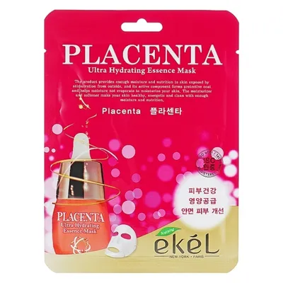 Ekel Placenta Ultra Hydrating Essence Mask (Ultranawilżająca maseczki w płacie do twarzy przeciw starzeniu)