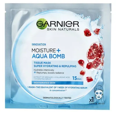 Garnier Moisture+ Aqua Bomb, Maska kompres do skóry odwodnionej z ekstraktem z granatu [Hydra Bomb Sheet Mask]