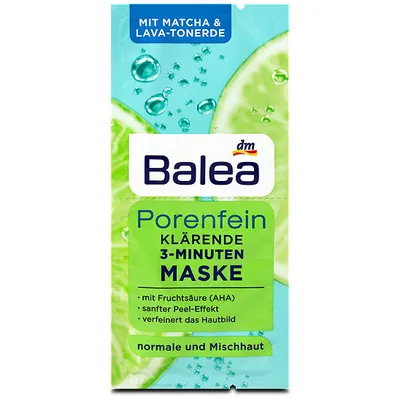 Balea Porenfein, Klärende 3-Minuten Maske +Peeling mit Matcha & Lava - Tonerde (3 minutowa maska+ peeling oczyszczające pory)