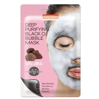 Purederm Deep Purifying Black O2 Bubble Mask Volcanic (Głęboko oczyszczająca maseczka bąbelkująca z pyłem wulkanicznym)