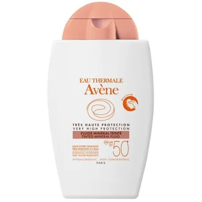 Eau Thermale Avène Sun Care, Very High Protection Tinted Mineral Fluid  SPF 50+ (Fluid mineralny bardzo wysoka ochrona przeciwsłoneczna SPF 50+)