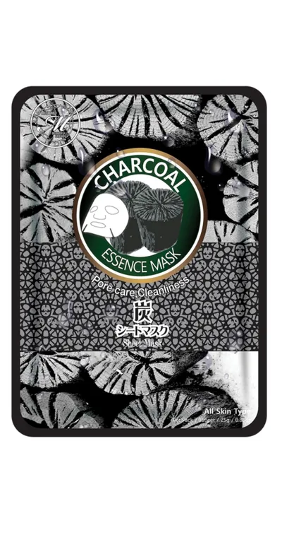 Mitomo Charcoal Facial Essence Mask (Maska do twarzy w płachcie z czarnym węglem aktywnym i ekstraktem z kadzidłowca)