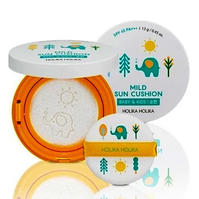Holika Holika Mild Sun Cushion Baby & Kids SPF 45 PA+++ (Kompaktowy krem przeciwsłoneczny w poduszeczce z wysokim filtrem UV SPF 45)