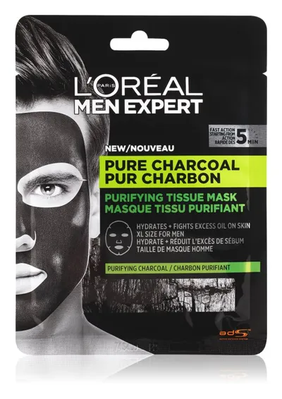 L'Oreal Paris Men Expert, Pure Charcoal, Purifying Tissue Mask (Maseczka płócienna dla mężczyzn)