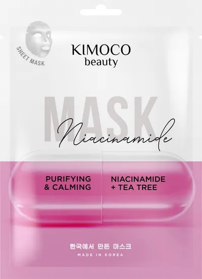 Kimoco Beauty Niacinamide Mask (Oczyszczająco-kojąca maska w płachcie z niacynamidem i ekstraktem z drzewa herbacianego)