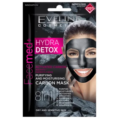 Eveline Cosmetics Facemed +, Hydra Detox, Oczyszczająco-nawilżająca maska węglowa