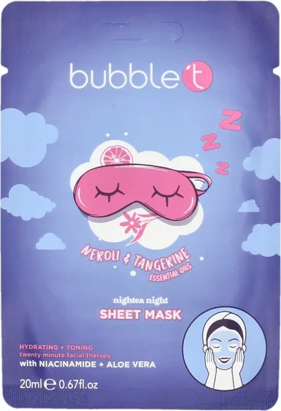 Bubble T Cosmetics Nightea Night Sheet Mask Neroli & Tangerine (Nawilżająco-tonująca maska w płachcie)